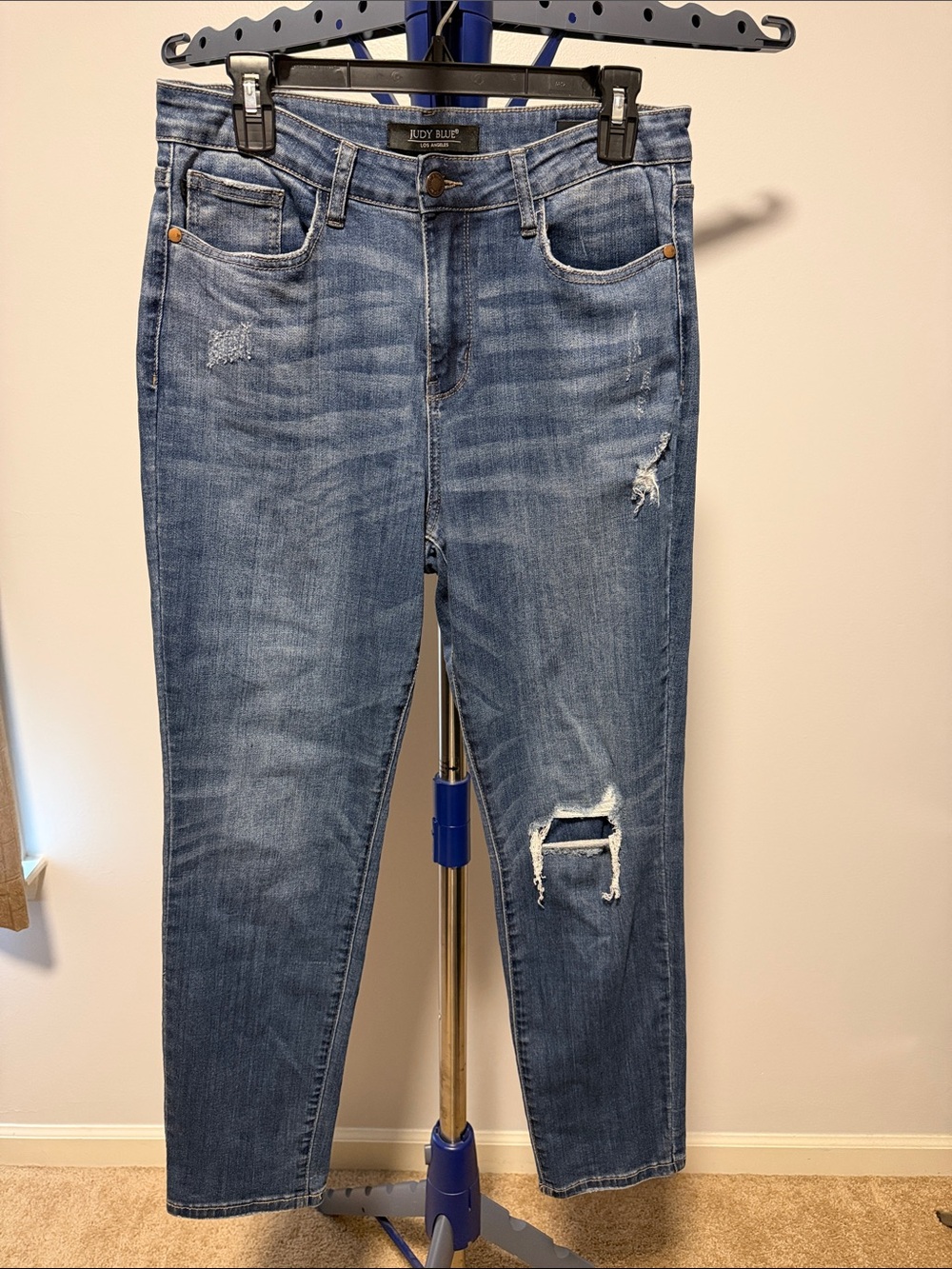 Judy Blue Medium Blue Distressed Boyfriend Jeans